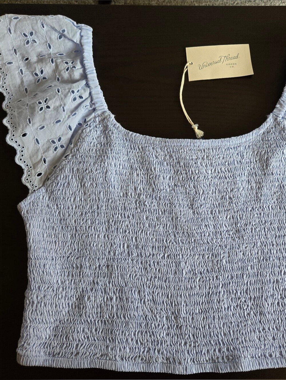 Universal Thread Light Blue Eyelet Ruffle Crop Top - Picture 2 of 3
